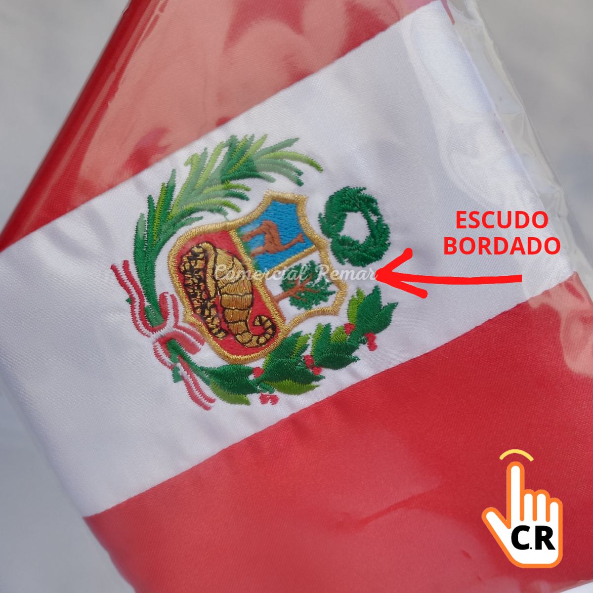 PERU - Bandera de Peru para Escritorio Bordada 33x22cm CALIDAD A1 Asta de Bronce Base de Onix