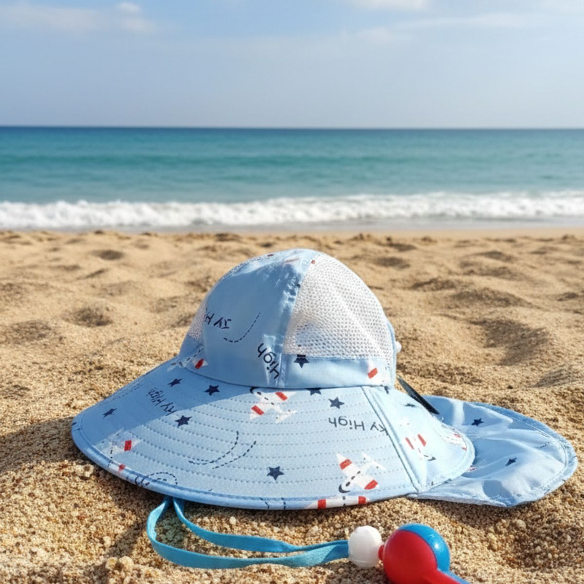 GENERICO - Sombrero con Silbato con Diseño de Aviones Azul Claro
