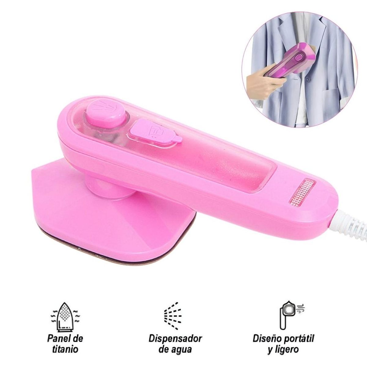 GENERICO - Plancha a Vapor Eléctrica para Ropa Planchado Vertical Horizontal Portátil Antiadherente - Rosa - M