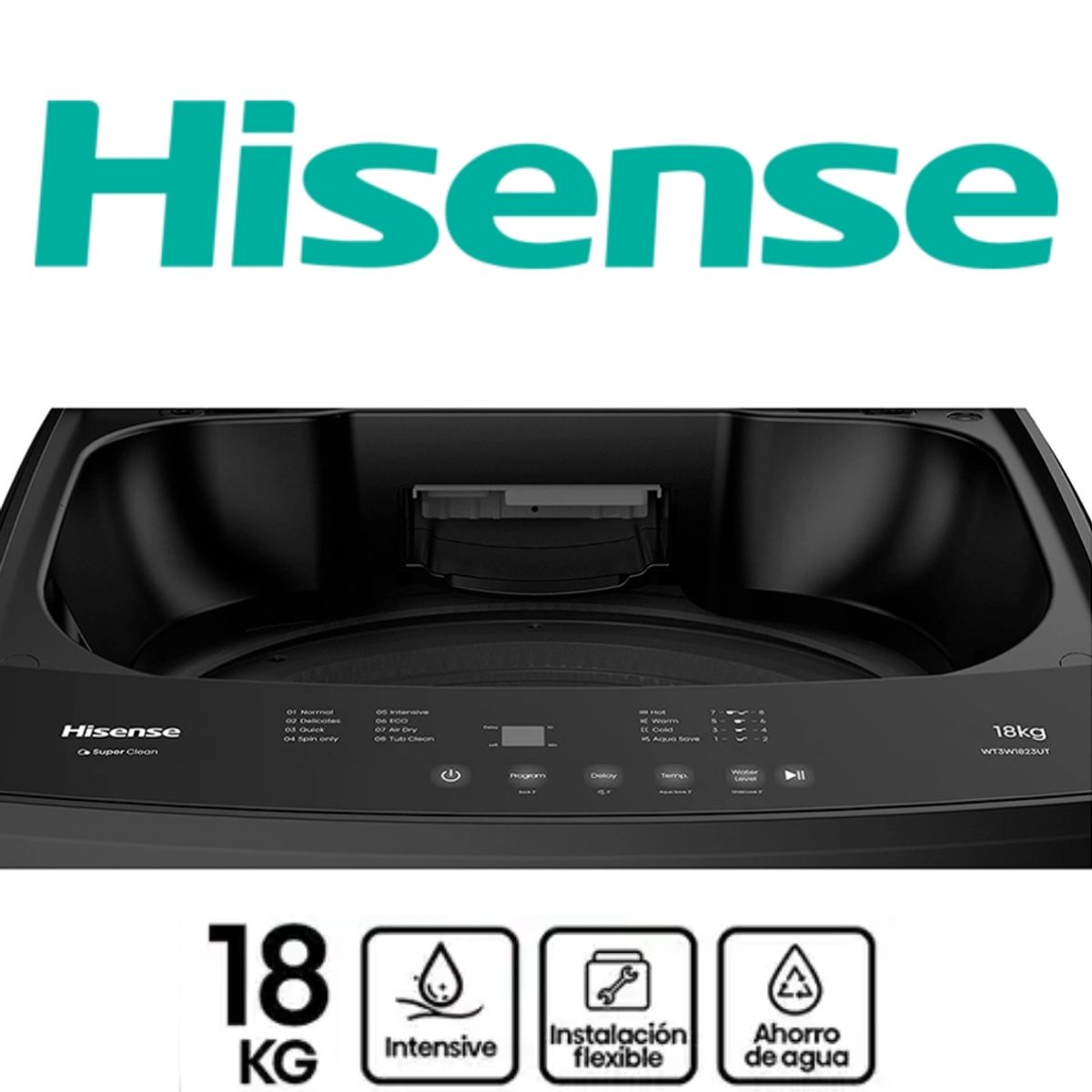 HISENSE - LAVADORA 18KG HISENSE COLOR GRIS MOD WT3W1823UT
