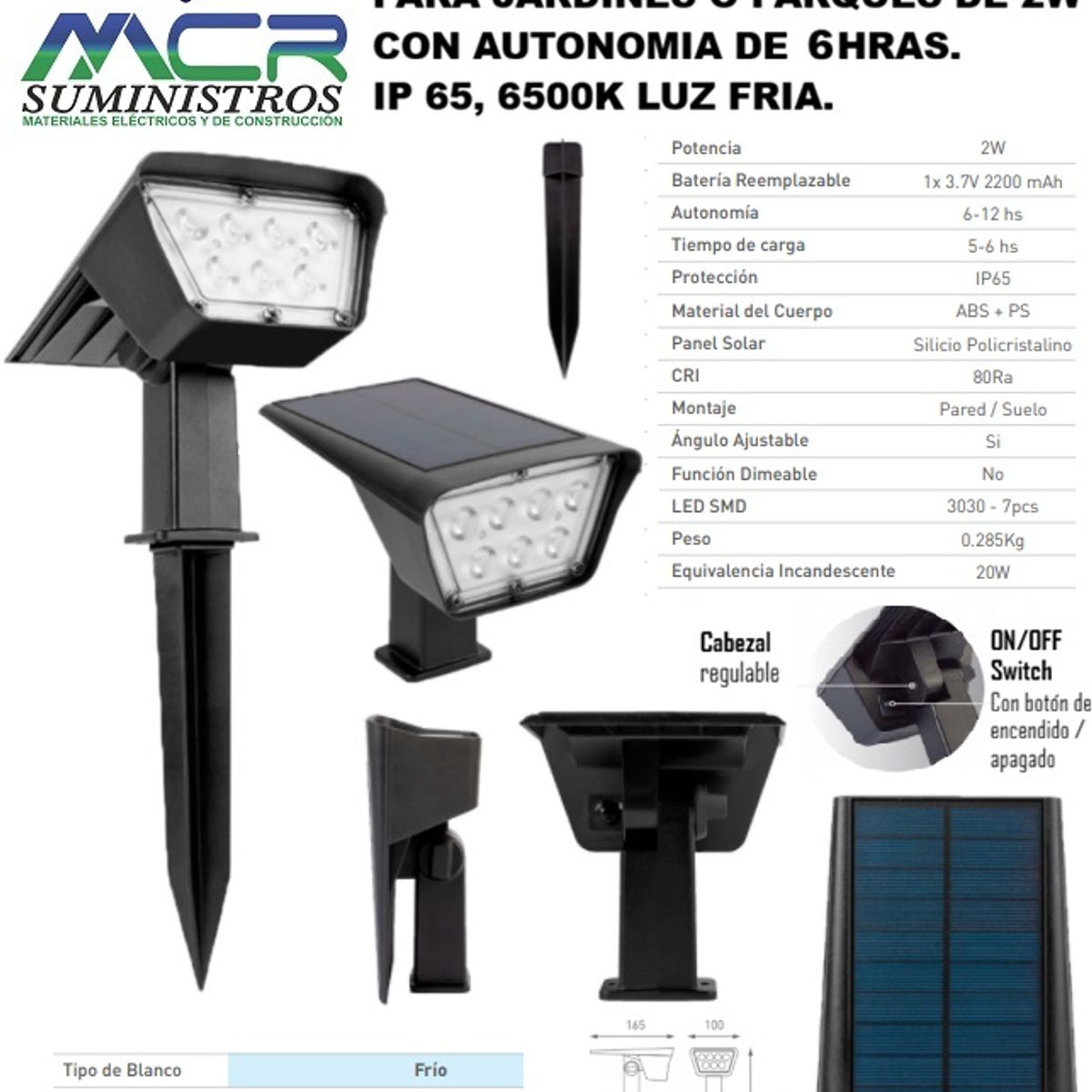 GENERICO - LAMPARA SOLAR DECORATIVA PARA JARDINES O PARQUE DE 2W CON AUTONOMIA DE 6 HORAS, 6500K LUZ FRIA.