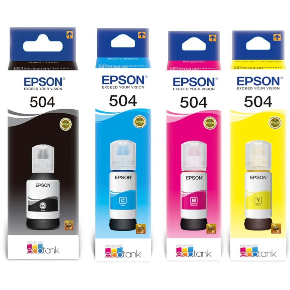 EPSON - Pack 4 Tintas Original Epson T504 – EcoTank Negro Cian Magenta Amarillo