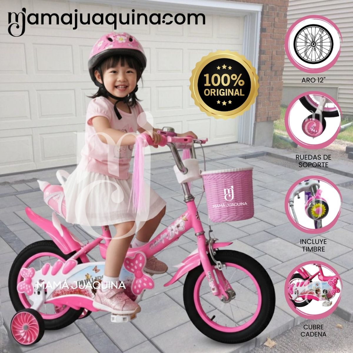 Velox - Bicicleta Campera Aro 12 «ANNE» con Canasta Light Pink