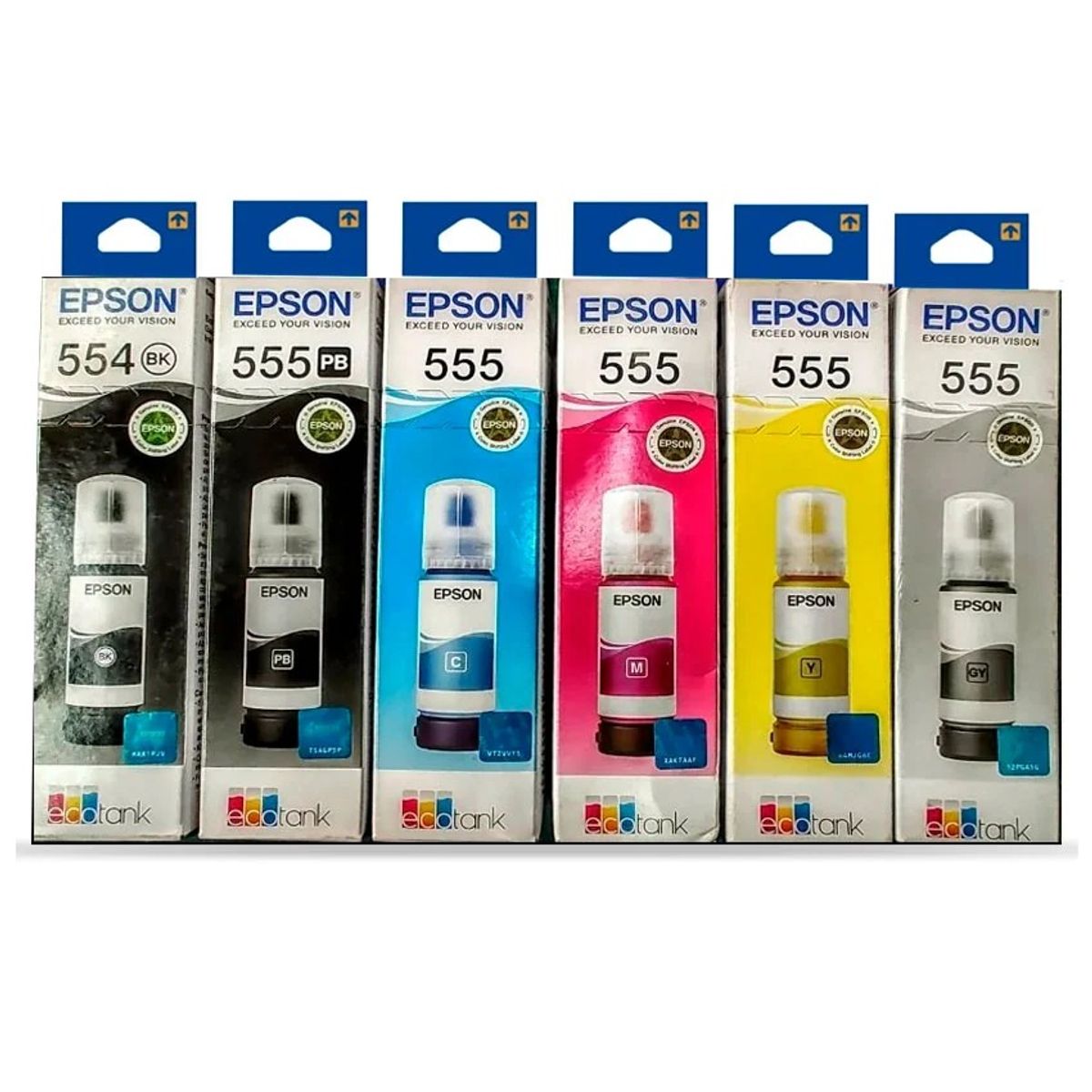 EPSON - Pack 6 Tintas Original Epson T555 – EcoTank Negro Cian Magenta Amarillo Claro Claro