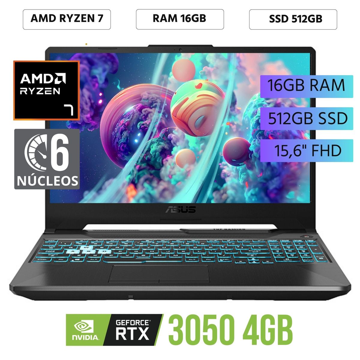 ASUS - Laptop Asus TUF Gaming A15 AMD Ryzen 7 7445HS, 15.6"FHD Ram 16GB, SSD 512GB, FreeDos
