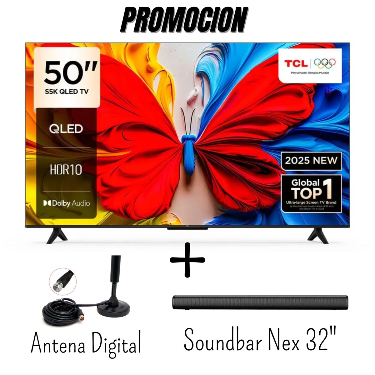 TCL - Televisor TCL 50 Pulgadas QLED FHD Google TV HDR10 50S5K + Antena Digital + Soundbar Nex (2025)