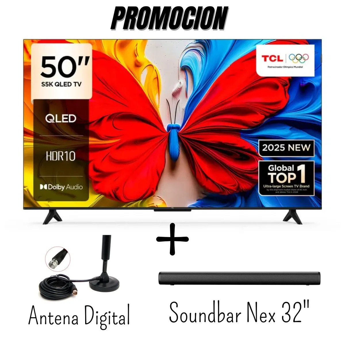 TCL - Televisor TCL 50 Pulgadas QLED FHD Google TV HDR10 50S5K + Antena Digital + Soundbar Nex (2025)