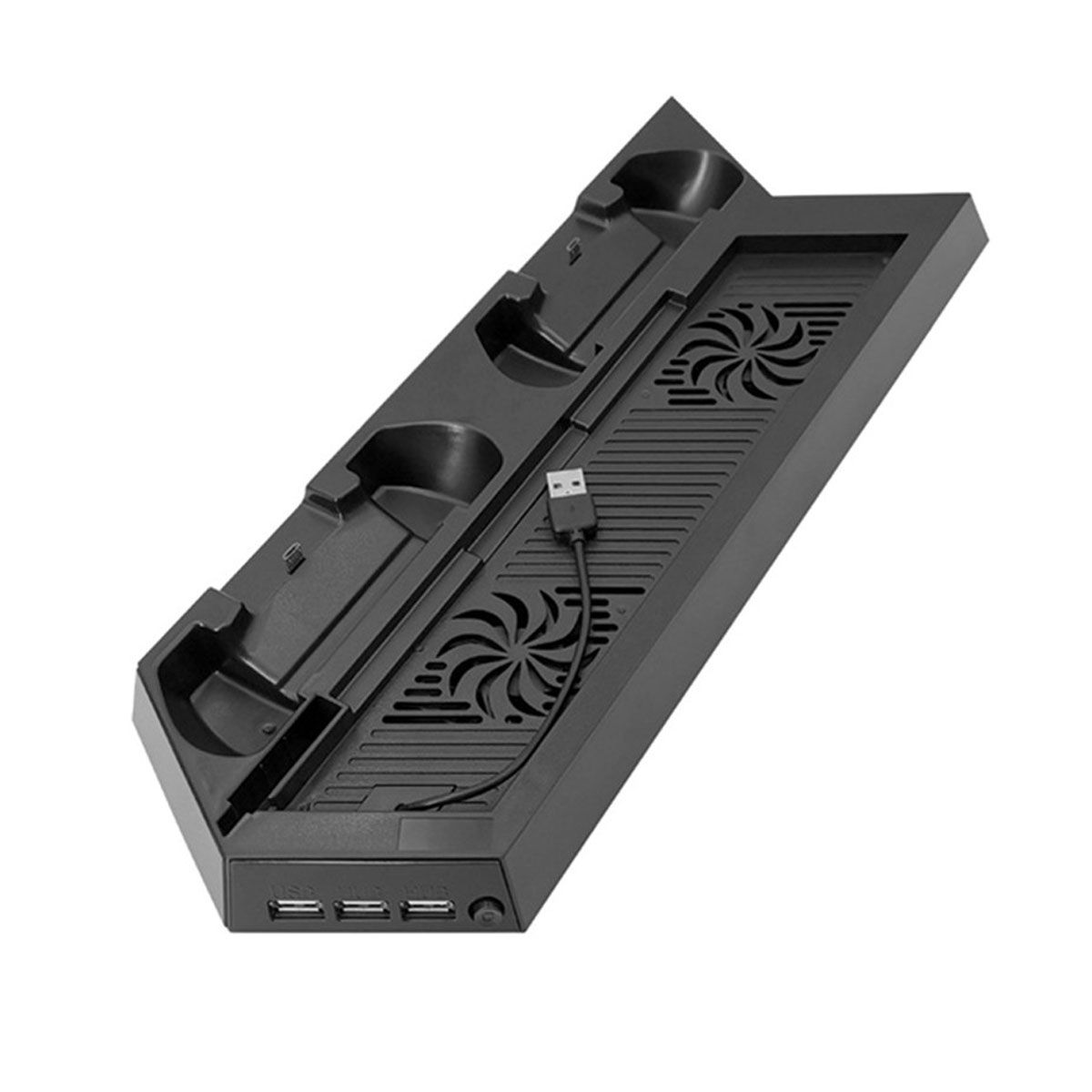GENERICO - Base Enfriadora PS4 FAT Todo en Uno Soporte Vertical + Carga 2 Mandos + 3 Puertos USB