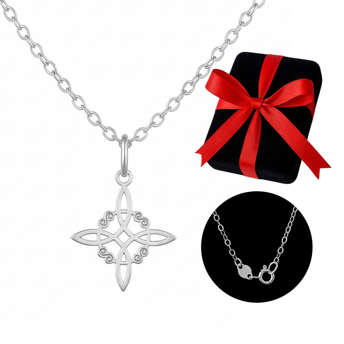 GENERICO - Collar Unisex Nudo de Bruja Plata 925 Regalo Amuleto Protector