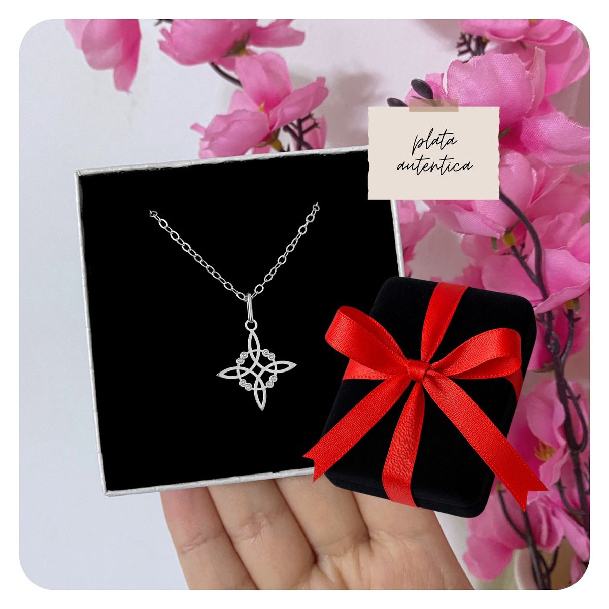 GENERICO - Collar Unisex Nudo de Bruja Plata 925 Regalo Amuleto Protector