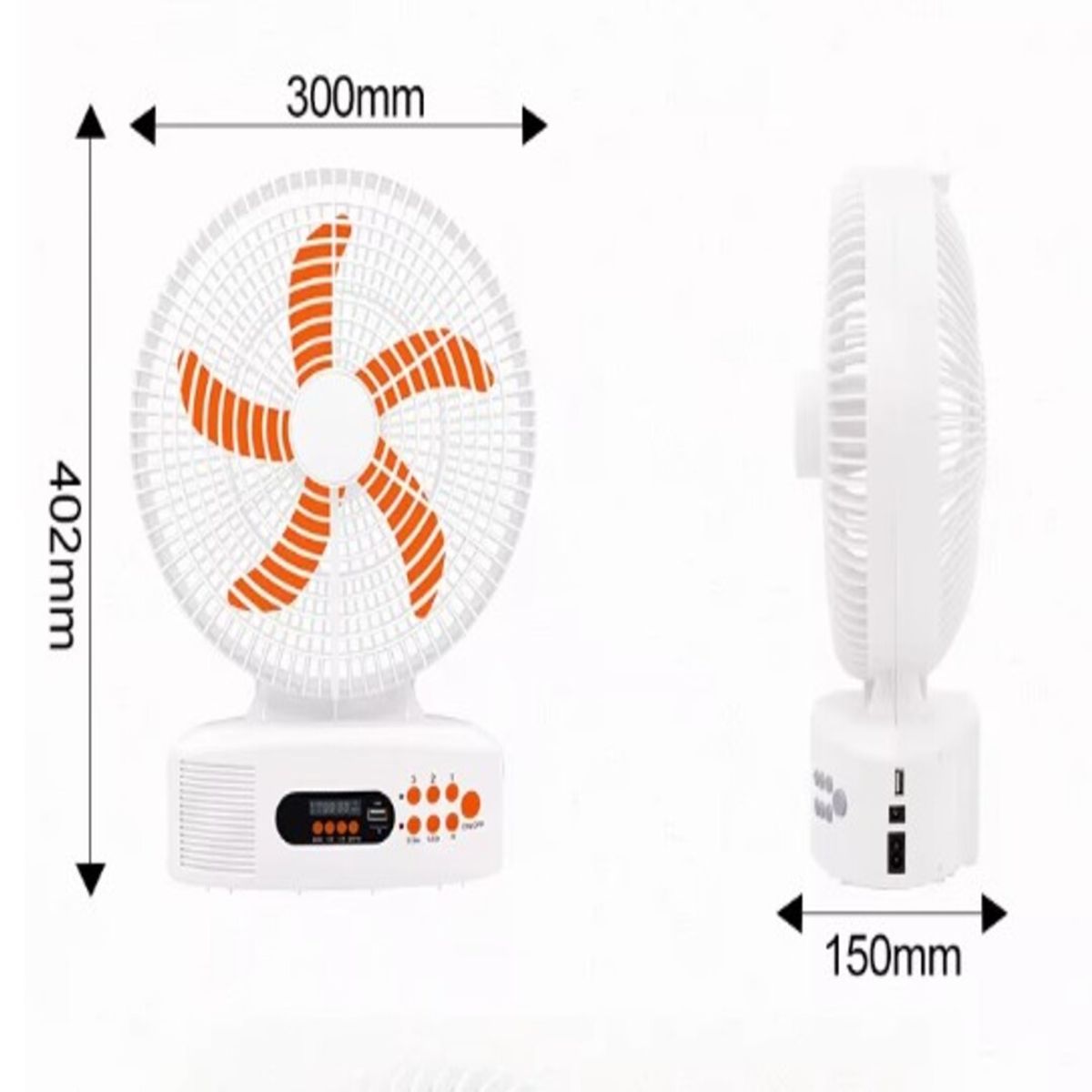 SEISA - VENTILADOR SOLAR  RECARGABLE AC/DC DE 12 PULGADAS CON PARLANTE BLUETOOTH Y LUZ LED