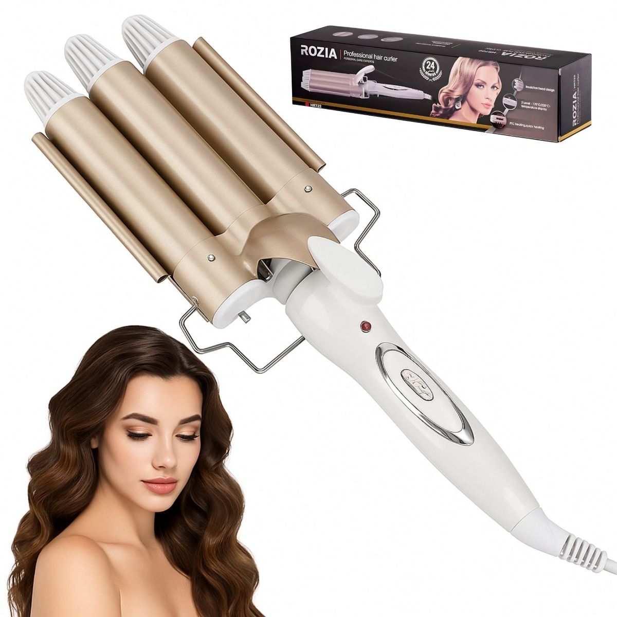 OEM - Rizadora Onduladora de Cabello Tenaza Sirena Tres Tubos Ondulados