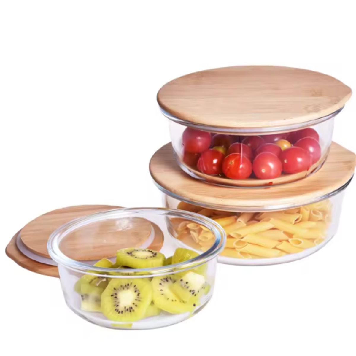 GENERICO - Set x 3  Tapers de Vidrio Con Tapa de Bambú.