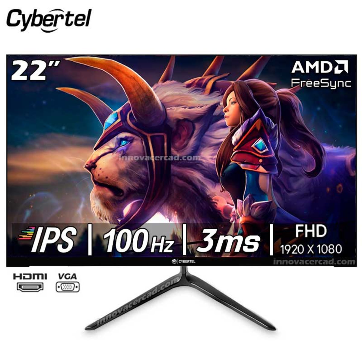 CYBERTEL - Monitor Gaming Cybertel 22 FULL HD 1920 x 1080, IPS, 100hz, 3MS, AMD FreeSync