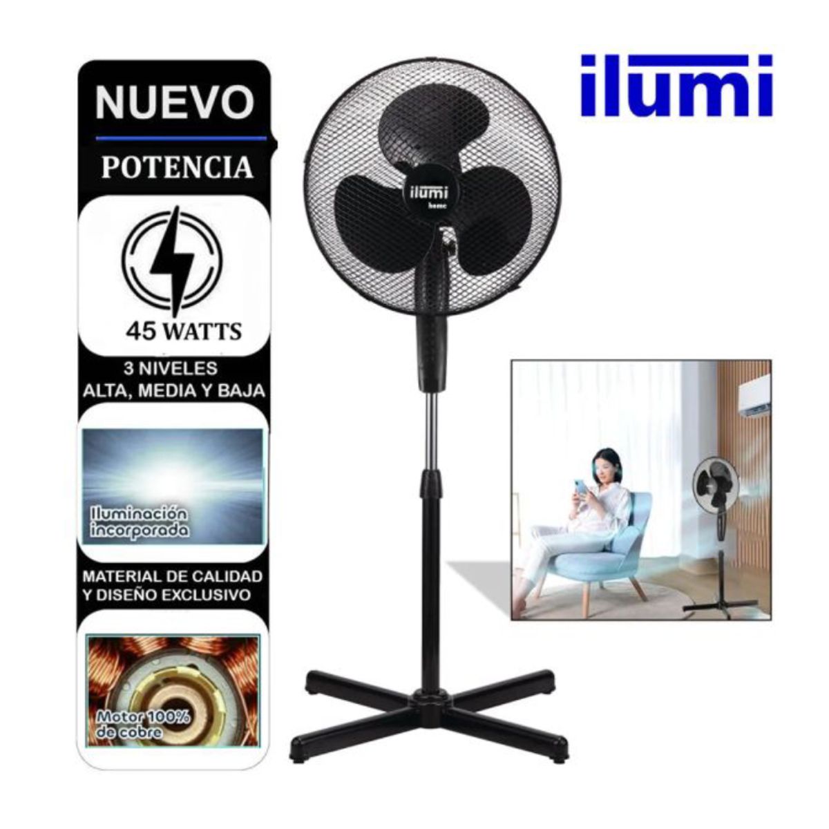 ILUMI - Ventilador de Pedestal Ilumi IL-16 - 45W - 3 Aspas