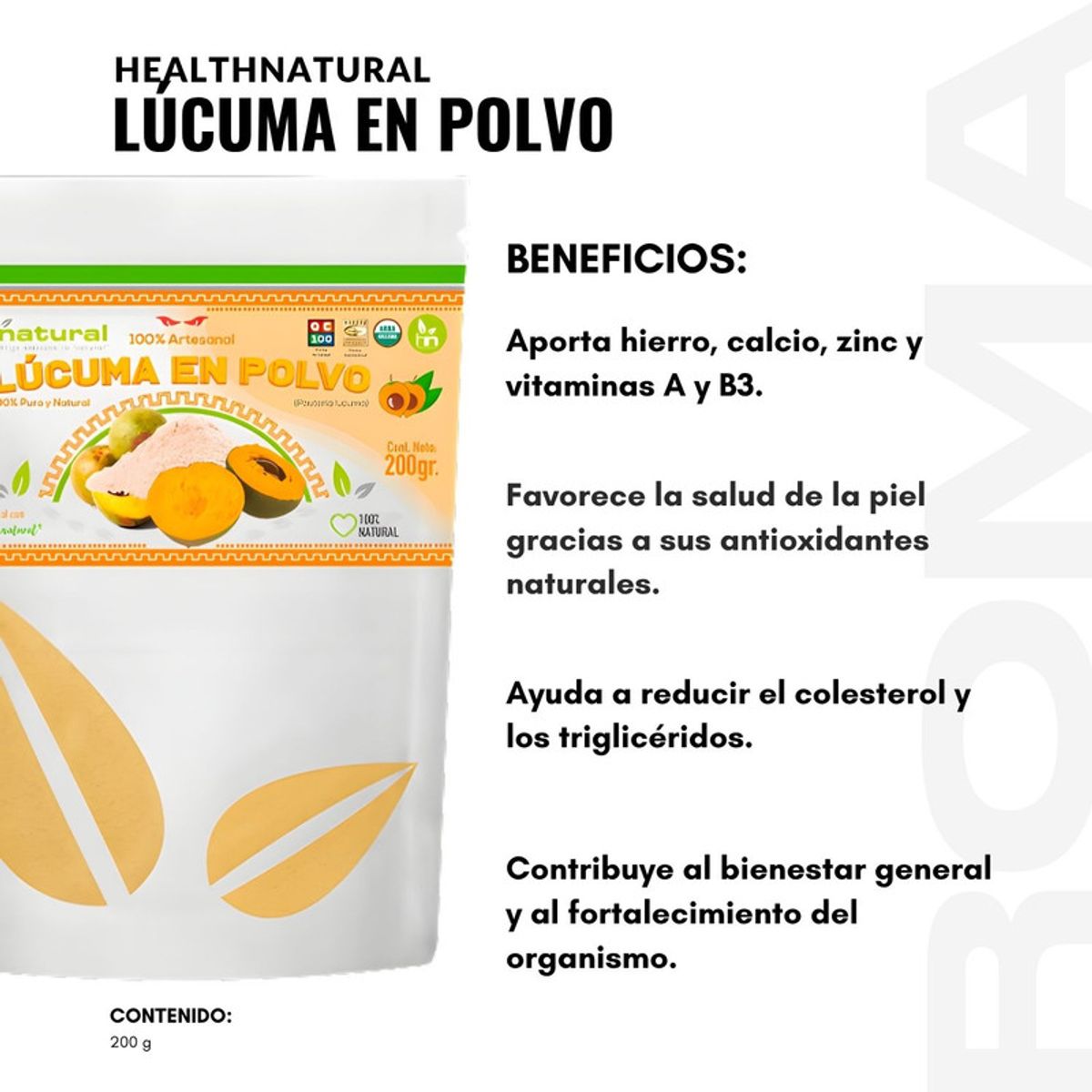 HEALTHNATURAL - LÚCUMA EN POLVO 200G HEALTHNATURAL