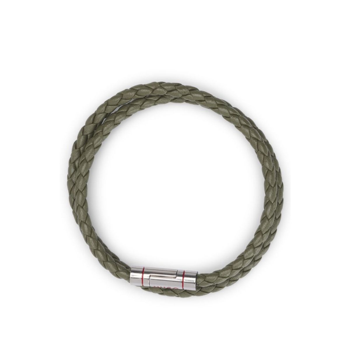 HUGO BOSS - Brazalete de cuero trenzado doble con cierre de logotipo.