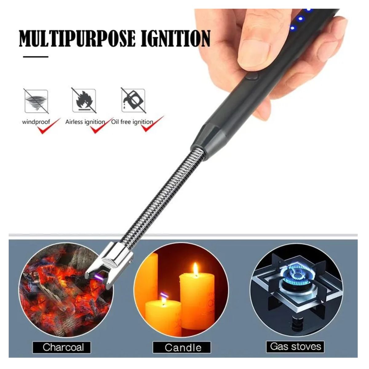 GENERICO - Encendedor electrico recargable USB - color negro