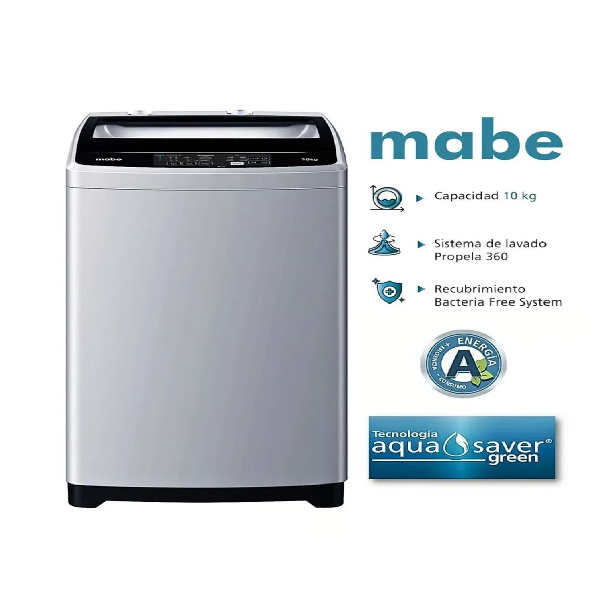 MABE - Lavadora Mabe Automática 10 kg LMAP1015WGBB0 – Silver