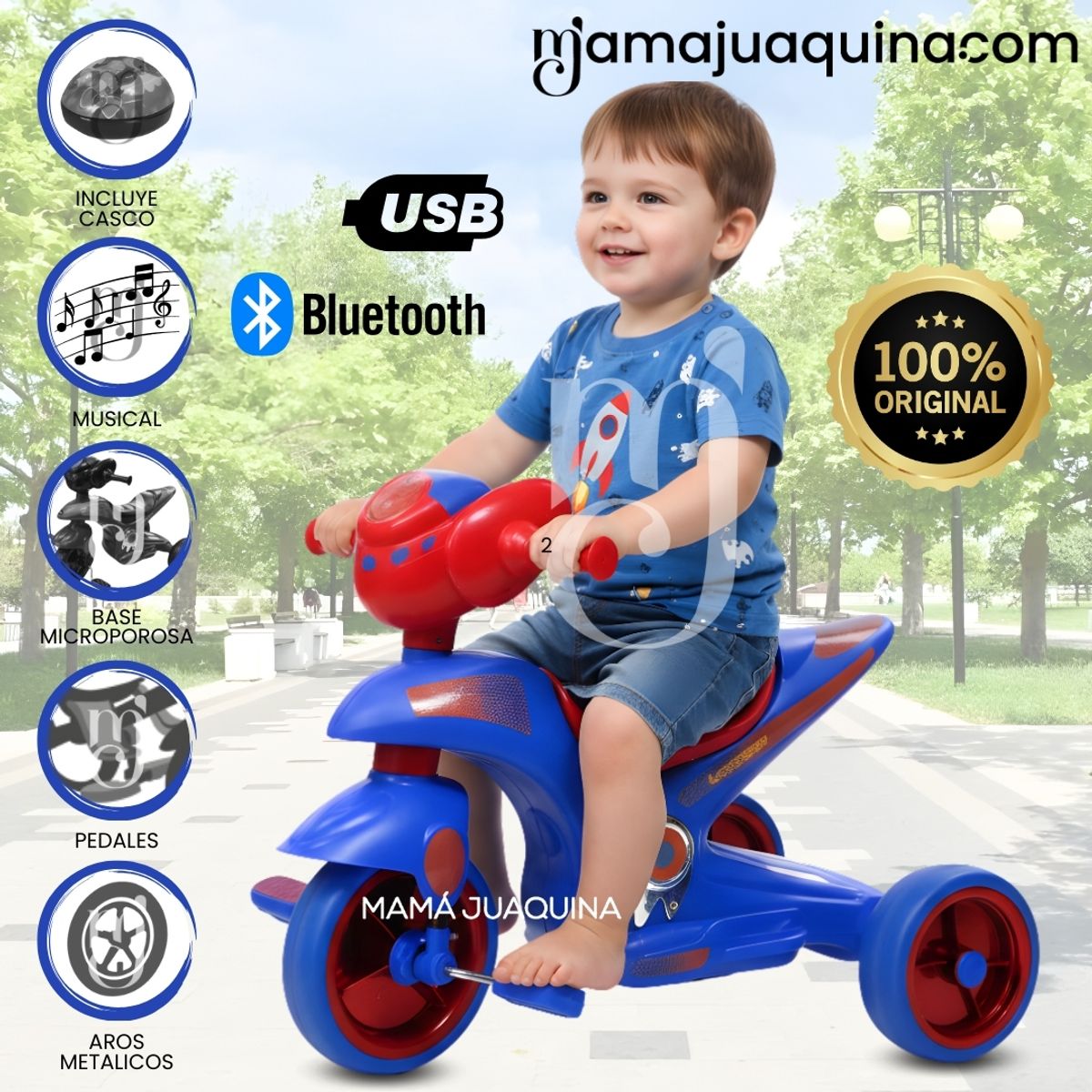 BABY - Trimoto a Pedal para Niños «SERVANN II» con Bluetooth Blue