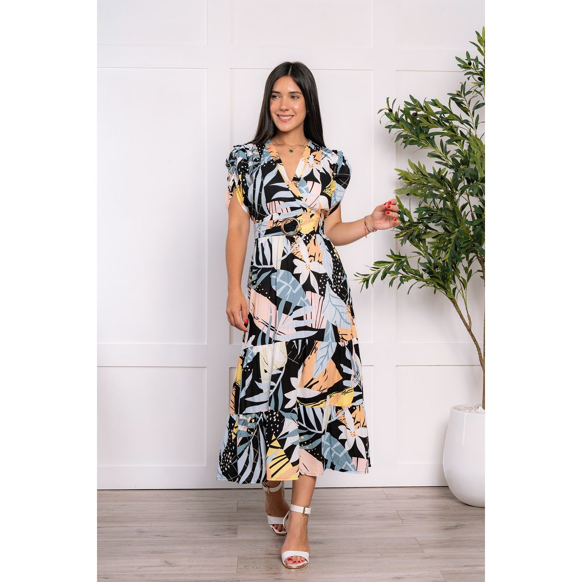 ARMA TU LOOK - VESTIDO ARIANA LARGO CON CORREA ESCOTE CRUZADO DE LINO
