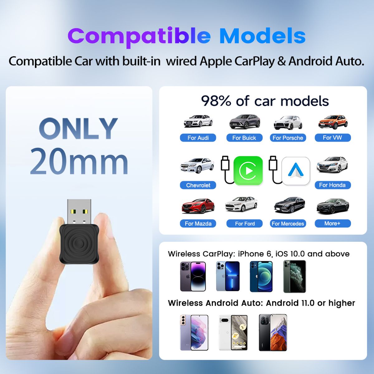 GENERICO - ADAPTADOR CARLINKIT MINI ULTRA INALÁMBRICO CARPLAY Y ANDROID AUTO UNIVERSAL PLUG & PLAY
