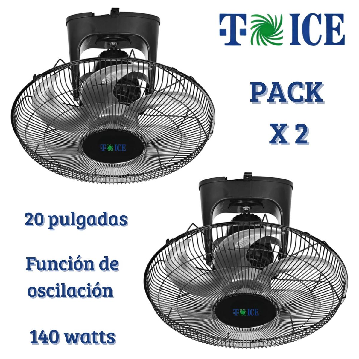 GENERICO - Pack 02 Ventiladores de Techo Orbital T-ICE 20" 03 Velocidades Potente Motor