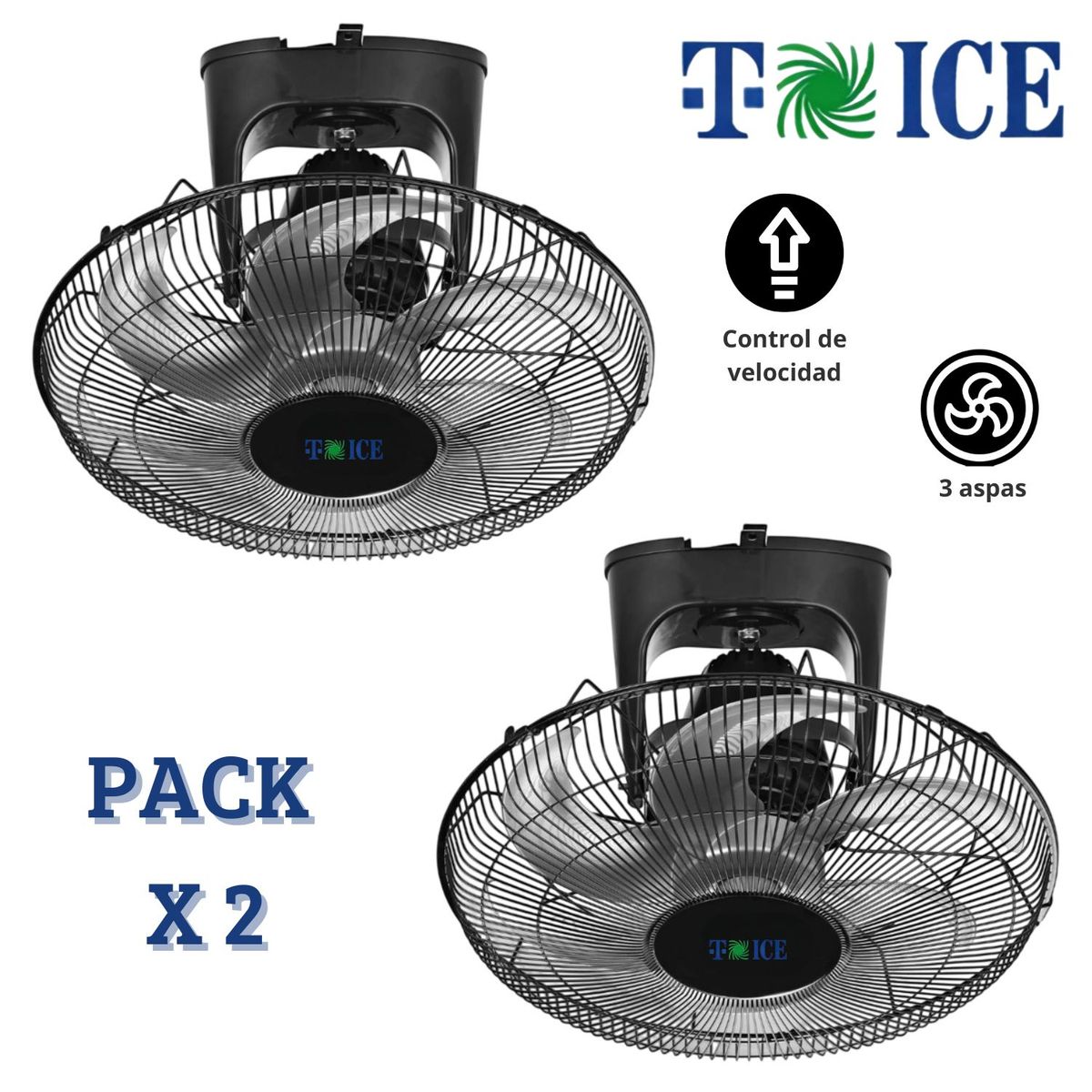 GENERICO - Pack 02 Ventiladores de Techo Orbital T-ICE 20 pulgadas Potente Motor 03 Vel