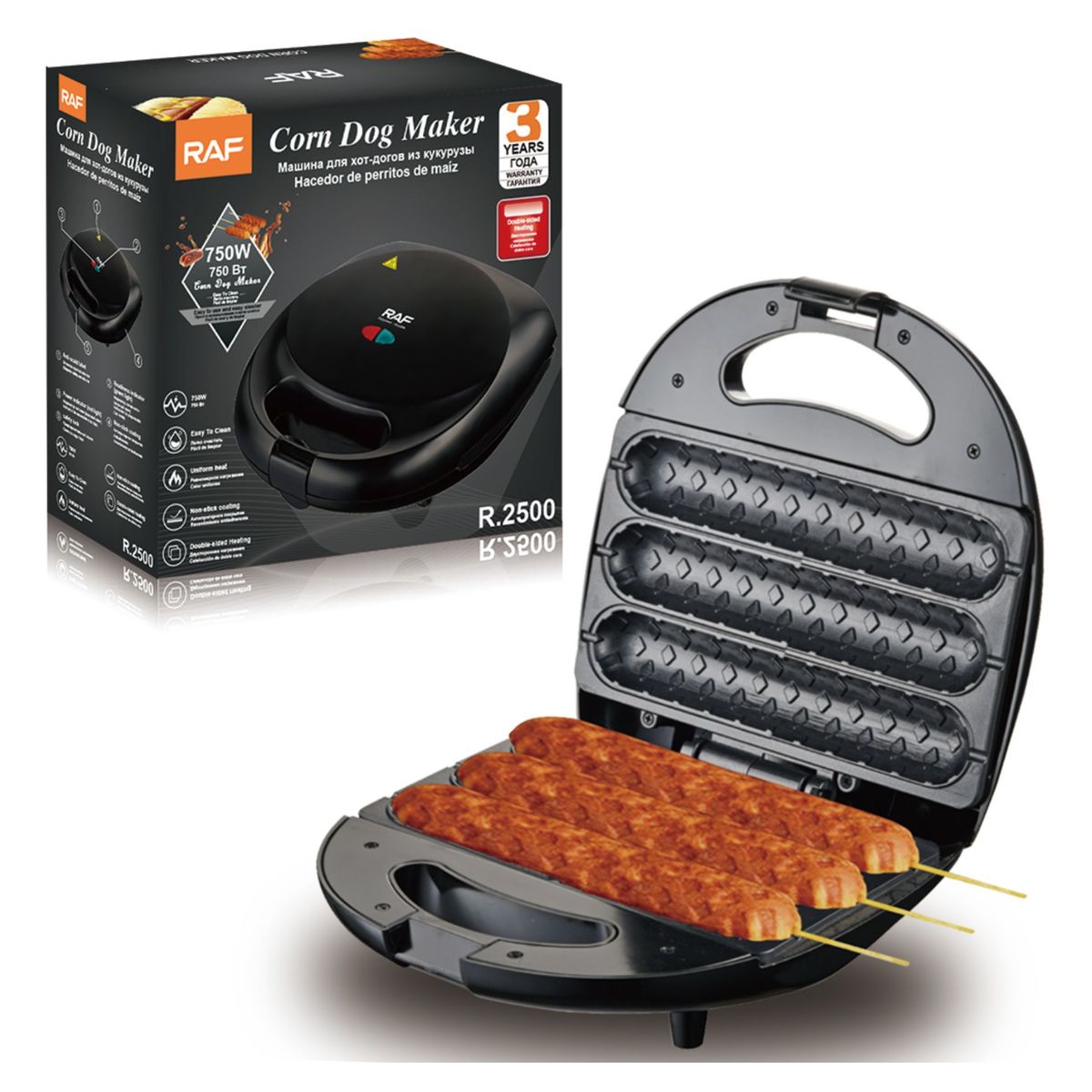 RAFF - Máquina Electrica RAF 750W Parrilla Para Yoguis Hot Dogs Y Chorizo Placas  Antiadherentes