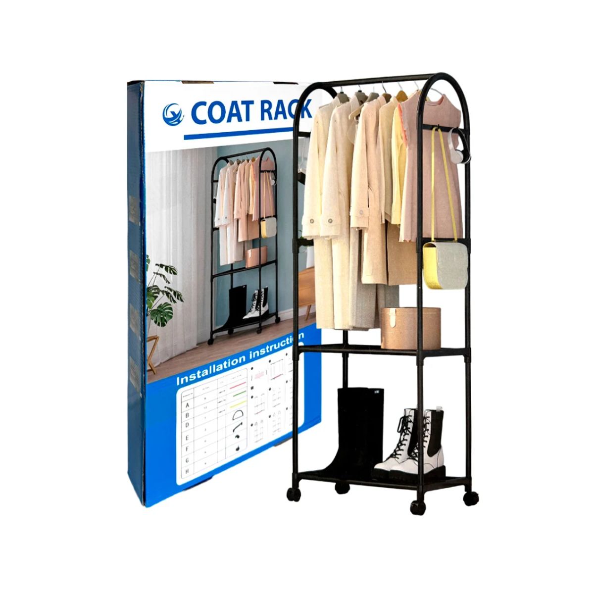 GENERICO - COLGADOR DE ROPA ZAPATERA ELEGANTE CON RUEDAS 165x59x30 CM