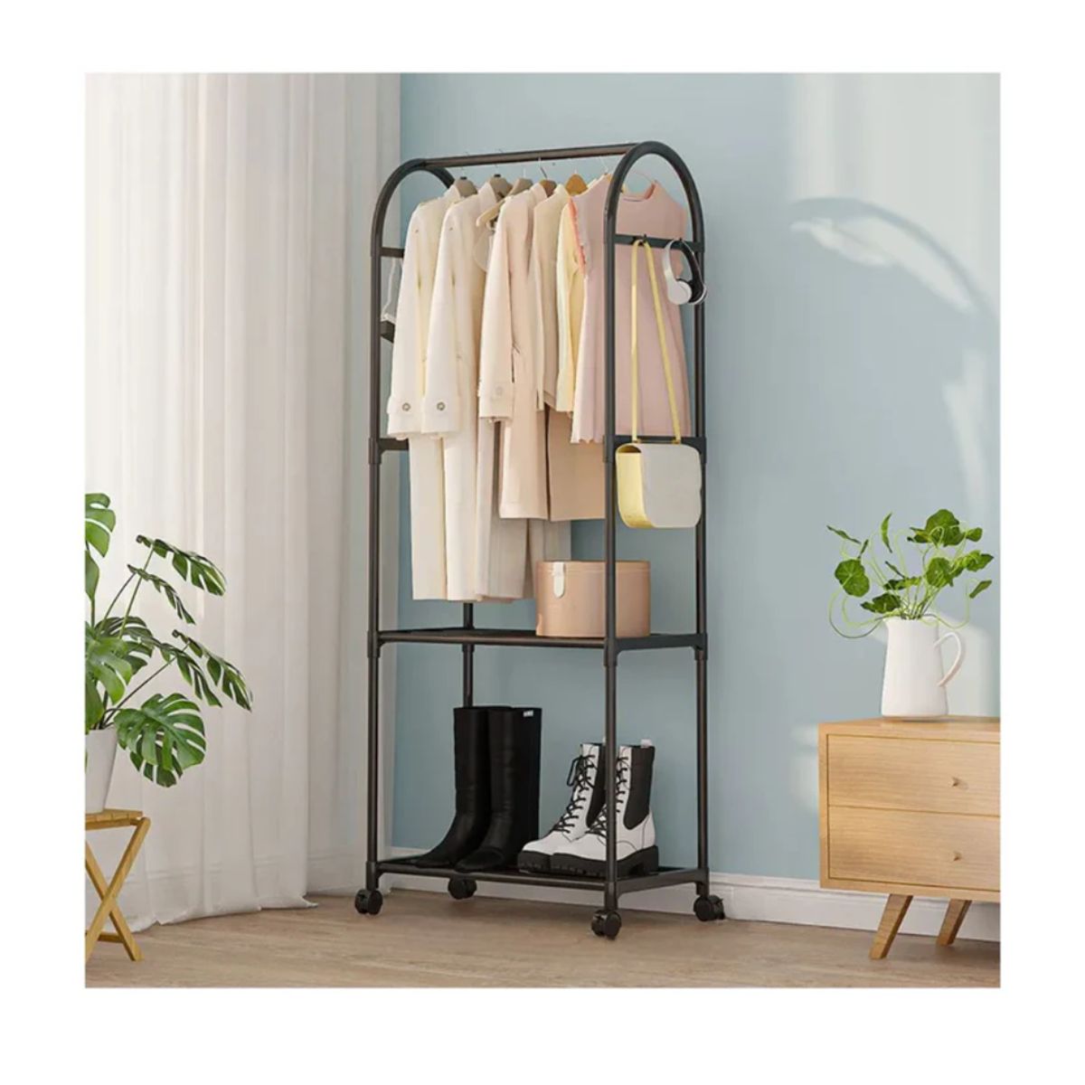 GENERICO - COLGADOR DE ROPA ZAPATERA ELEGANTE CON RUEDAS 165x59x30 CM