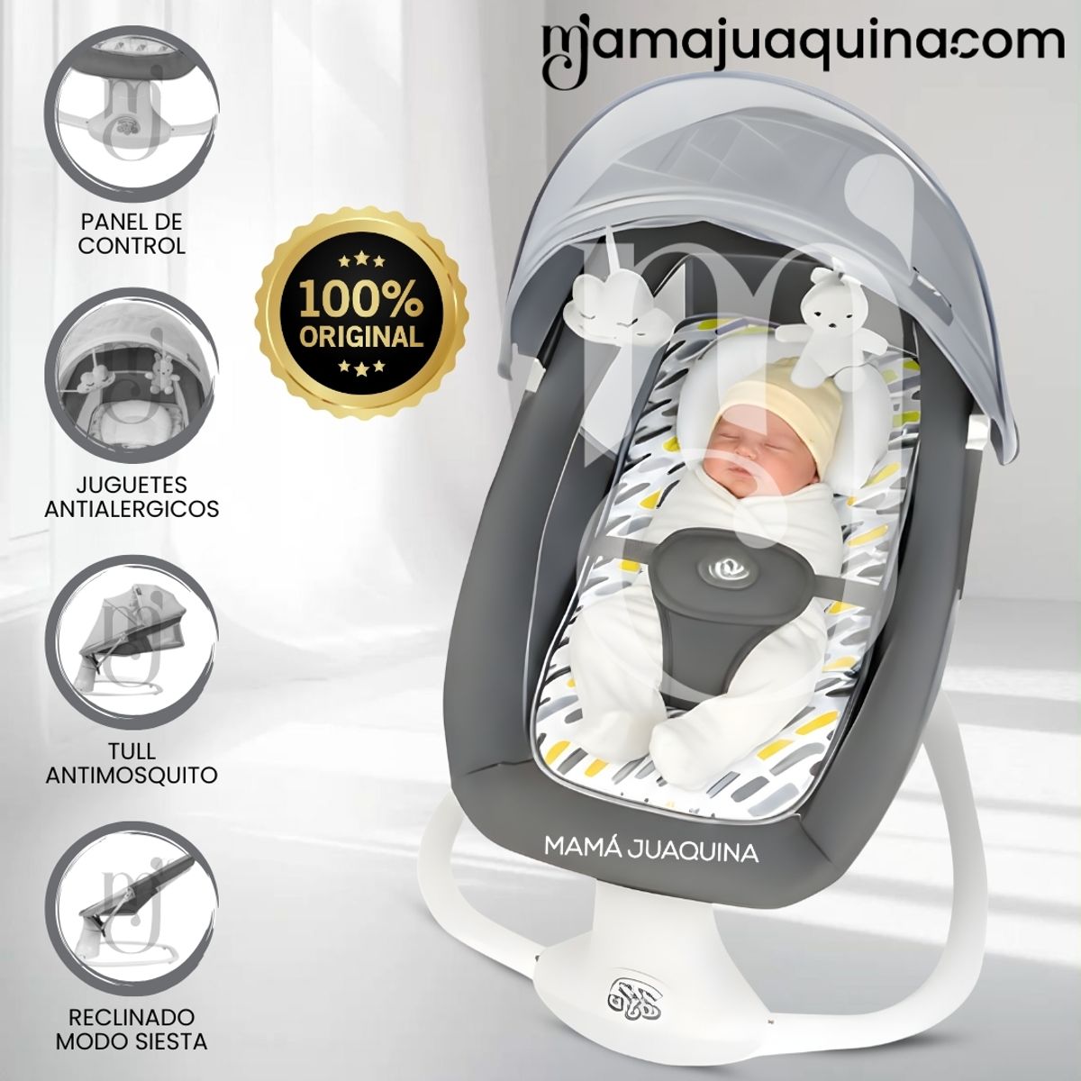 Baby - Mecedora Plegable Eléctrica para Bebés «DOLLY III» Gray