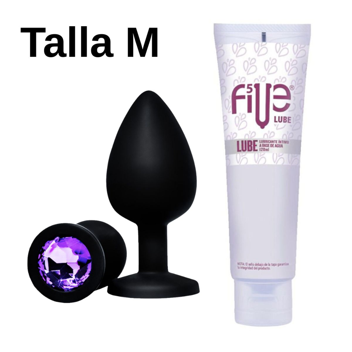DR PINKY - Plug Silicona Talla M Dilatador Anal Morado + Lubricante Five 120ml