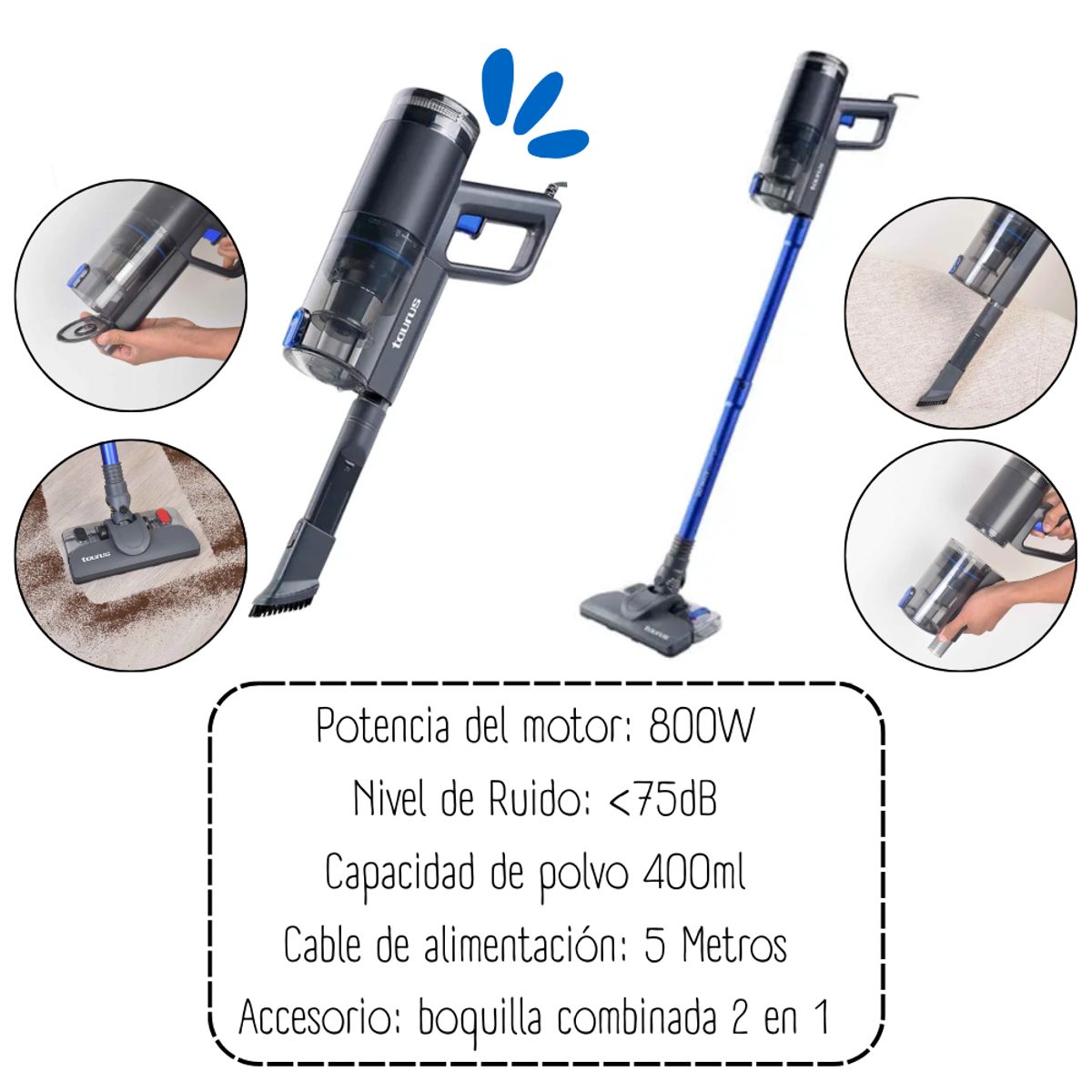 TAURUS - Aspiradora Escoba 3 en 1 Mod. Ultimate Comfort