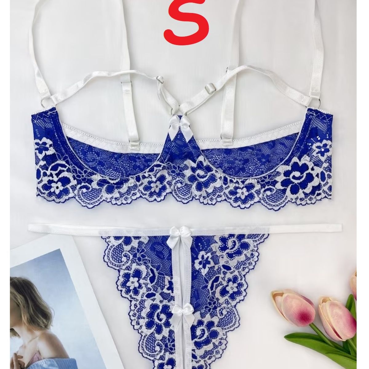GENERICO - LENCERIA DE ENCAJE SET HILO BRASIER SIEMPRE LISTA TALLA S