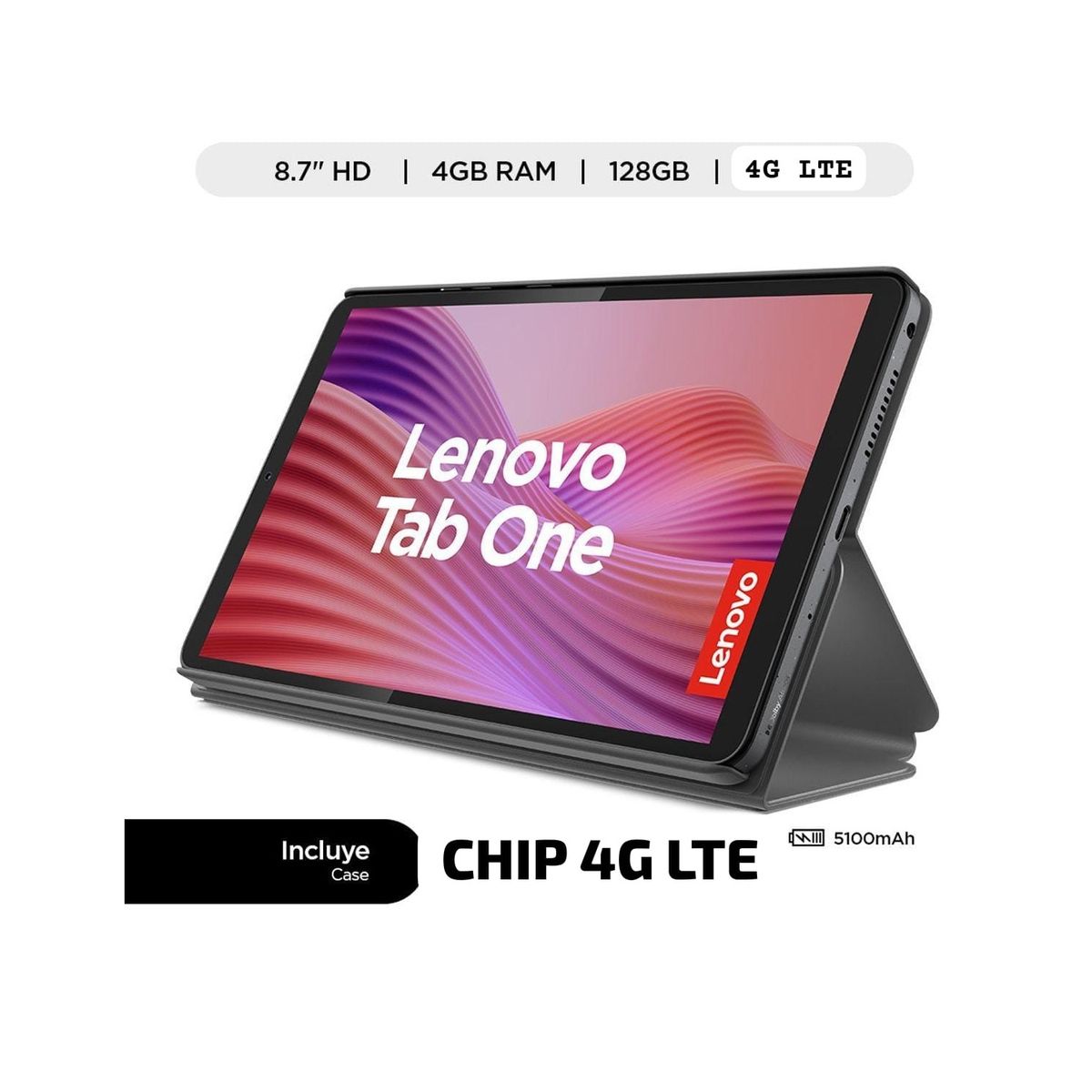 LENOVO - Tablet Lenovo TB305XU Tab One + Folio Case 8.7 HD 4G LTE 4GB, 128GB Luna Gris