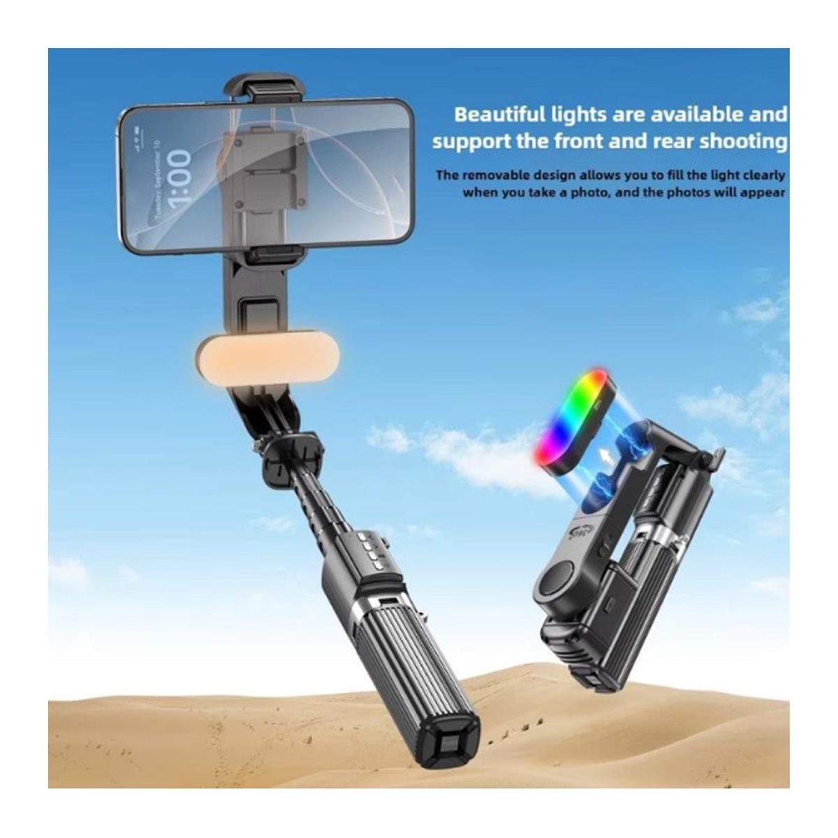 GENERICO - Estabilizador Gimbal Multifuncional Tripode con Luz y Control Bluetooth 102 cm