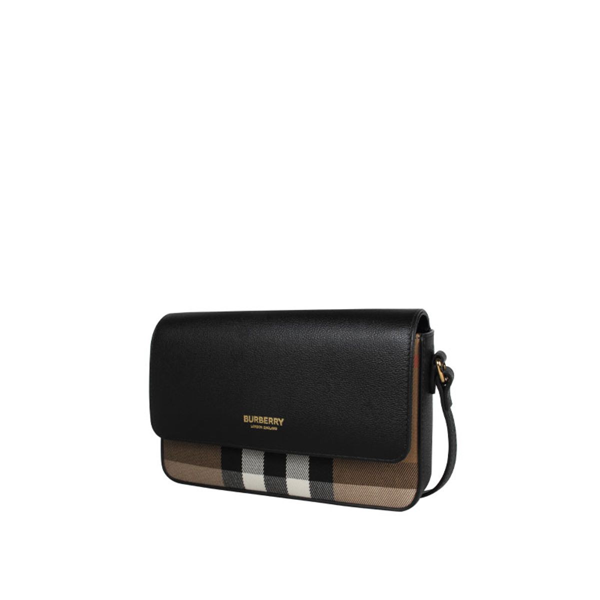 BURBERRY - Burberry Bolso bandolera cruzado New Hampshire en lona a cuadros y cuero negro 81072691