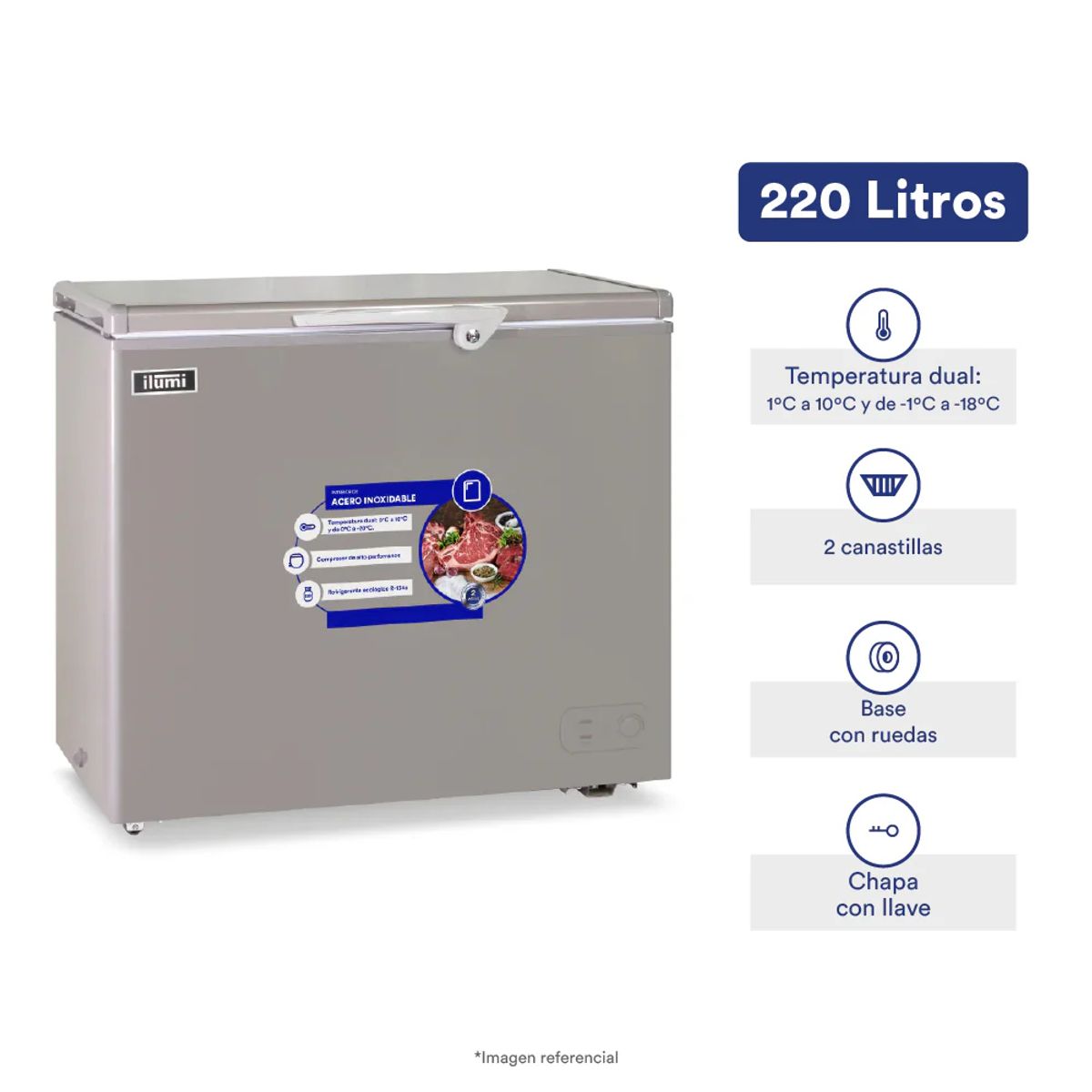 ILUMI - Congelador Ilumi 220L con Tina de Acero Inoxidable TFI-2200DG