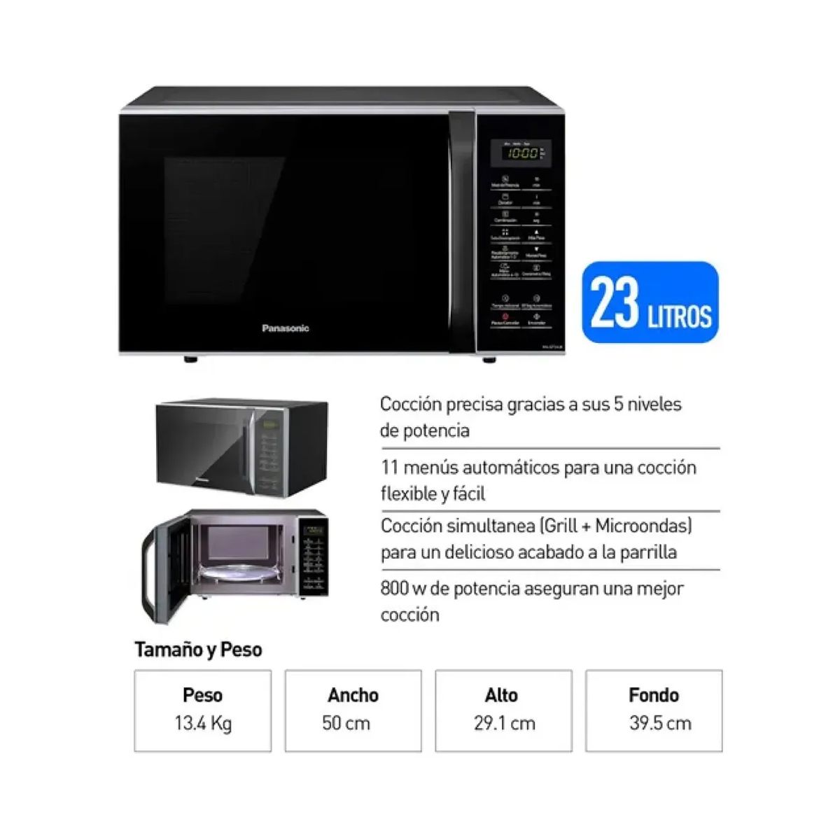 PANASONIC - Horno Microonda Panasonic NN-GT34JBRPK 23L