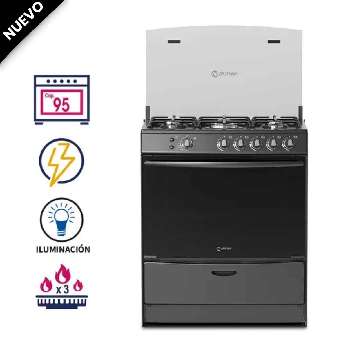 MIRAY - Cocina Miray AZALEA PLUS 5 Hornillas + Horno Microondas Miray HMM-20N 20 L