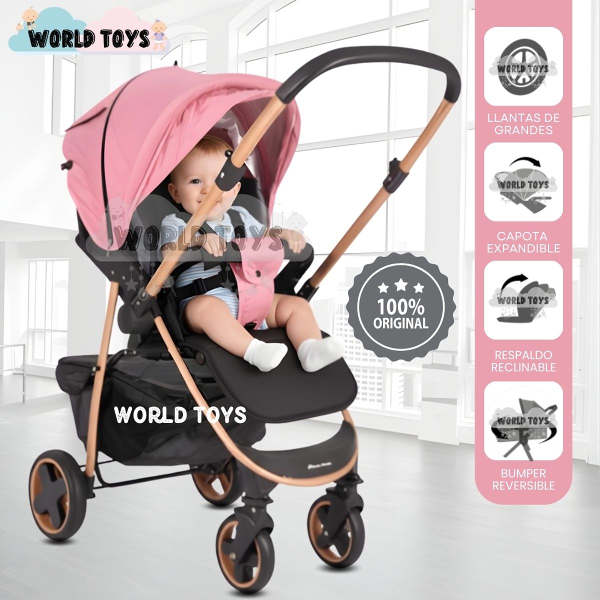 BABY - Coche Cuna Deportivo «SMART PLUS» Mango Reversible Pink