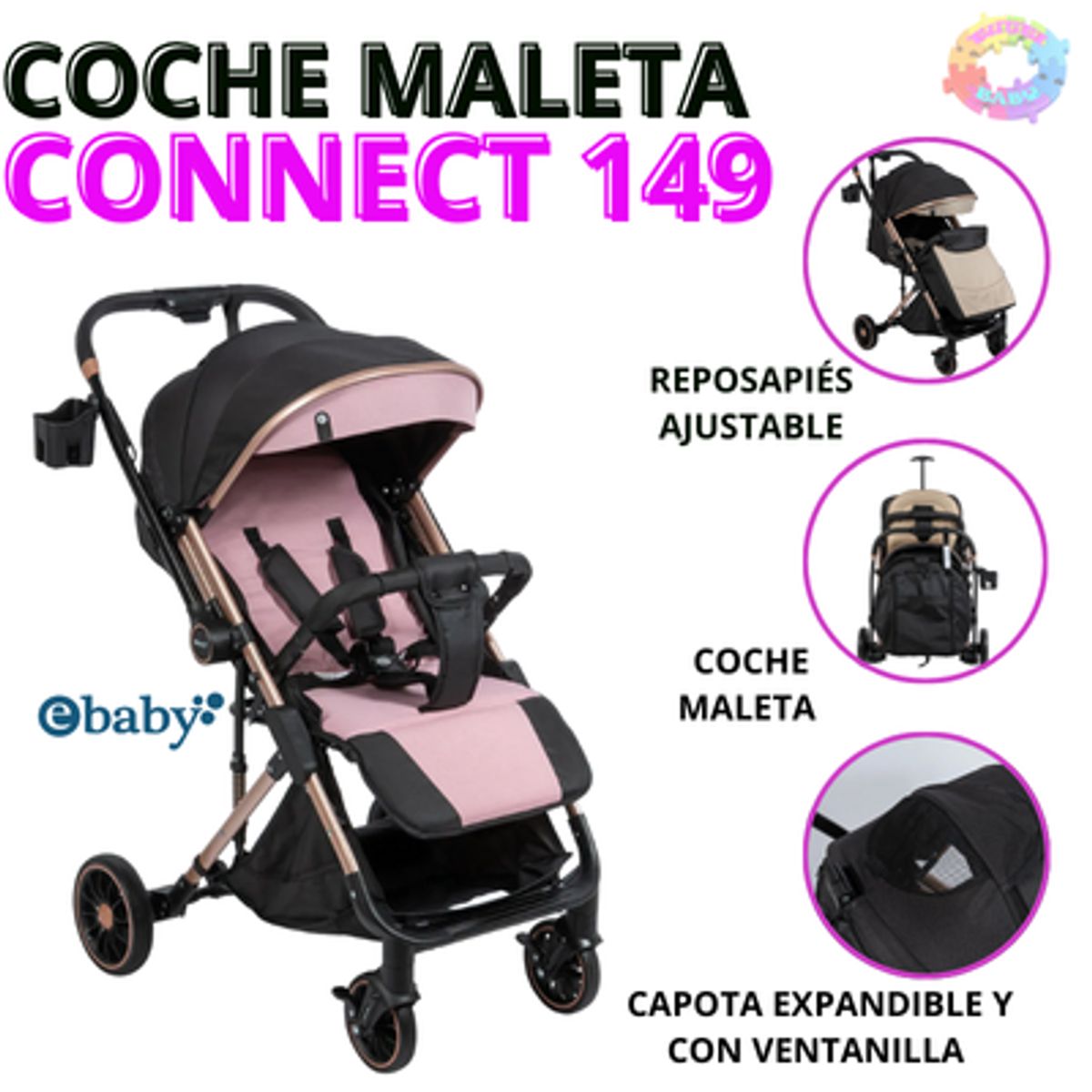 EBABY - COCHE MALETA CONNECT 149 - ROSADO