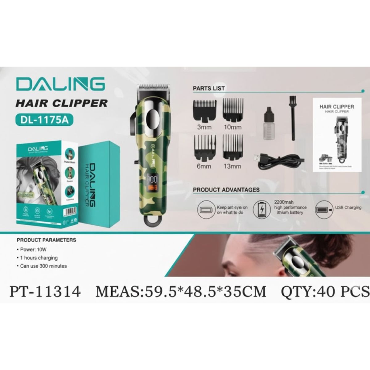 GENERICO - Cortadora de Cabello Profesional Hair Clipper Inalámbrica Daling DL-1175A