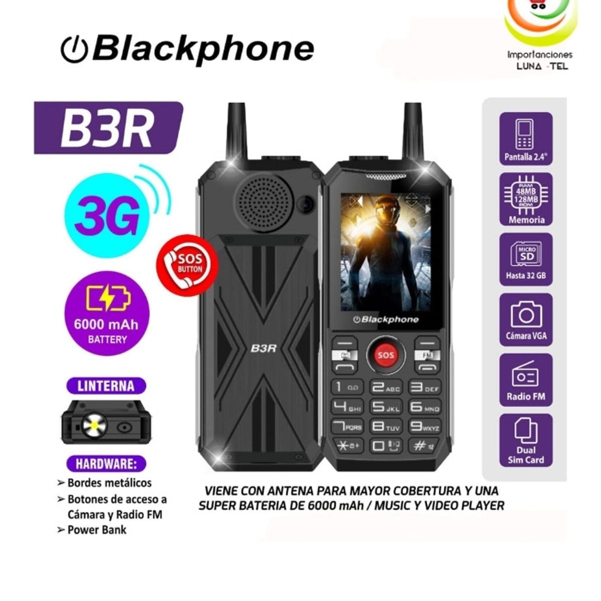 GENERICO - CELULAR BLACKPHONE B3R 3G CON RADIO INALAMBRICA BATERIA DE 6000MAH