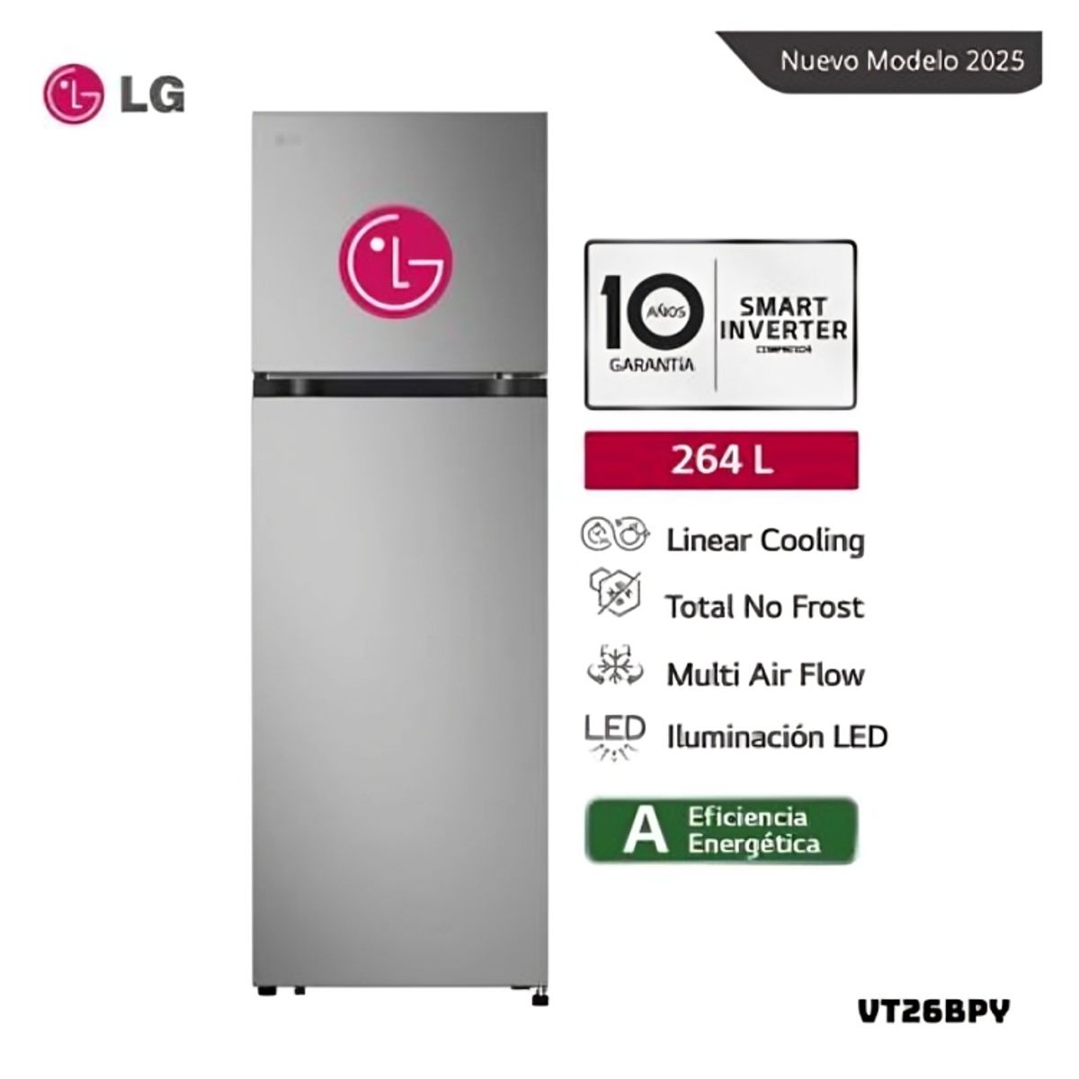LG - REFRIGERADORA LG 264 L TOP FREEZER PLATEADO - VT26BPY