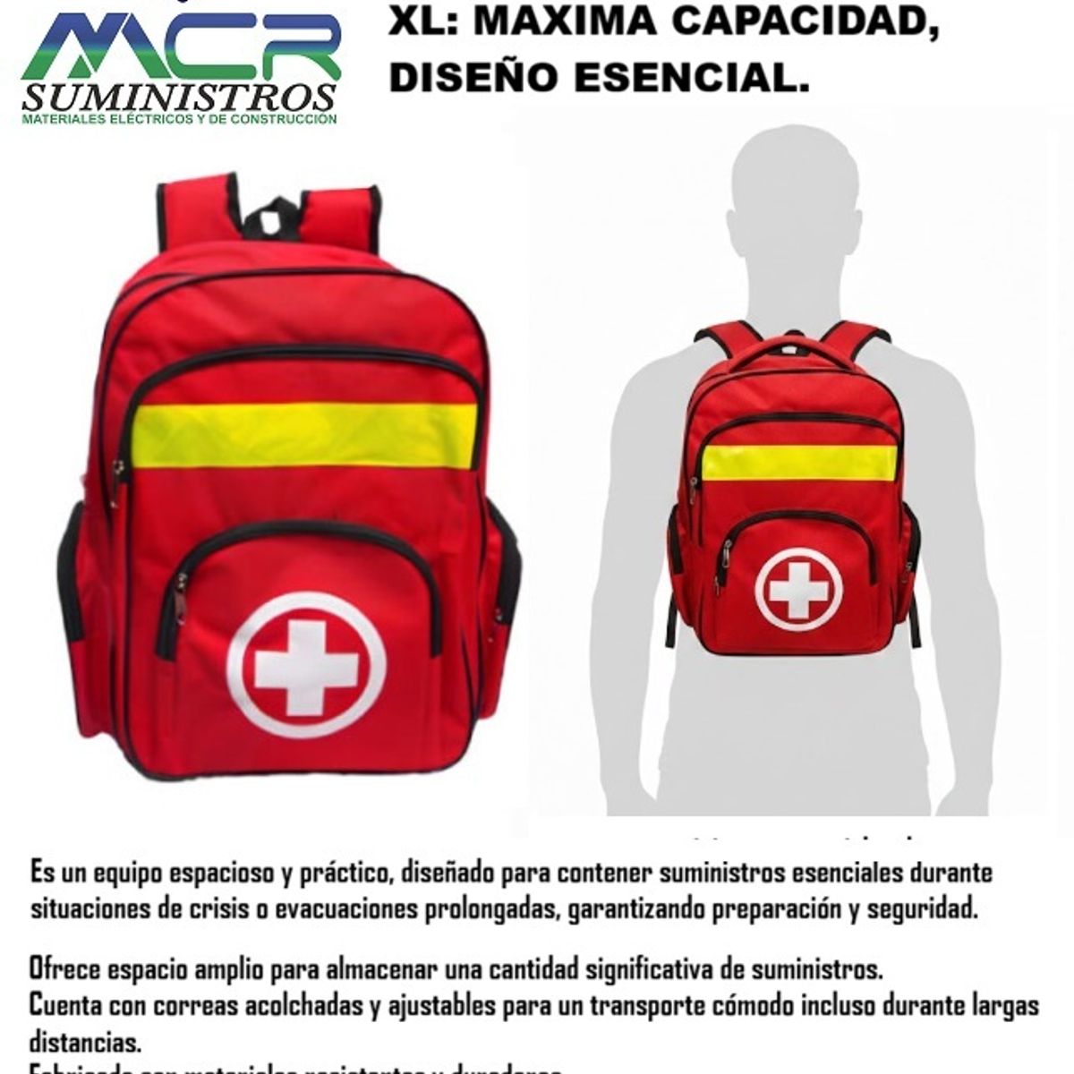 GENERICO - MOCHILA DE SUPERVIVENCIA O EMERGENCIA XL CINTA REFLECTANTE AMARILLA MAXIMA CAPACIDAD