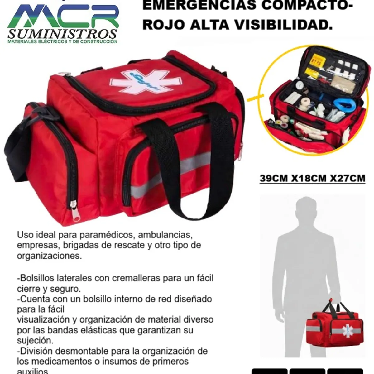 GENERICO - MINI ORGANIZADOR O MALETIN DE EMERGENCIA COMPACTO-ROJO ALTA VISIBILIDAD