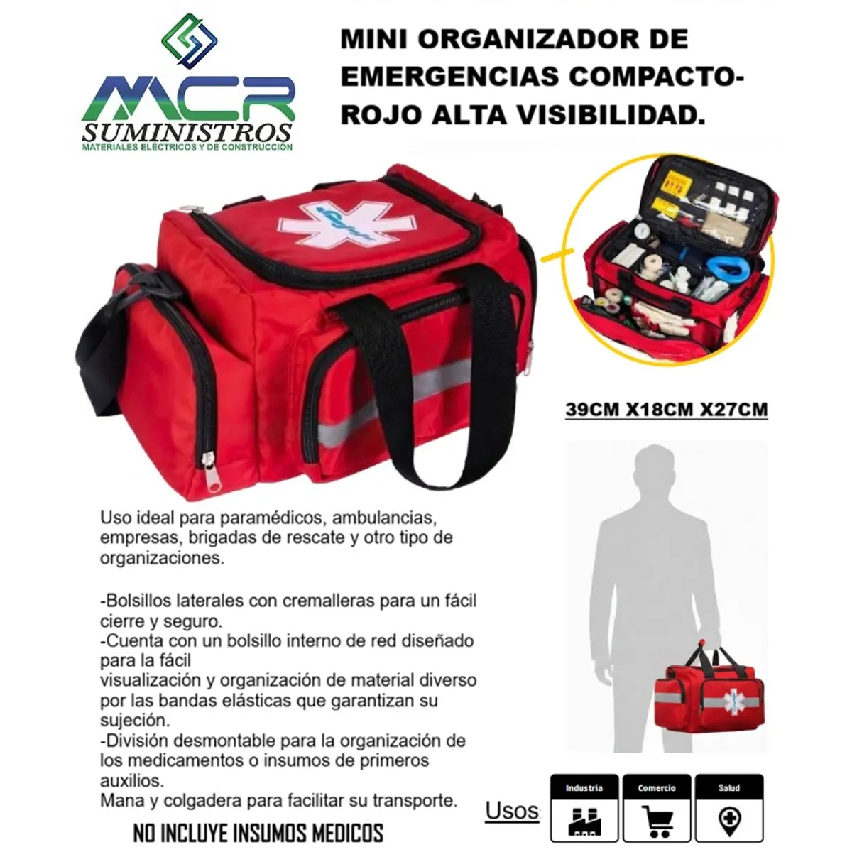 GENERICO - MINI ORGANIZADOR O MALETIN DE EMERGENCIA COMPACTO-ROJO ALTA VISIBILIDAD
