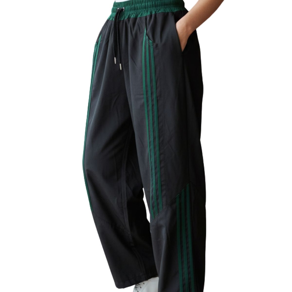 ENKI - Pantalón Deportivo Oversized Mujer NegroVerde Estilo Urbano Athleisure